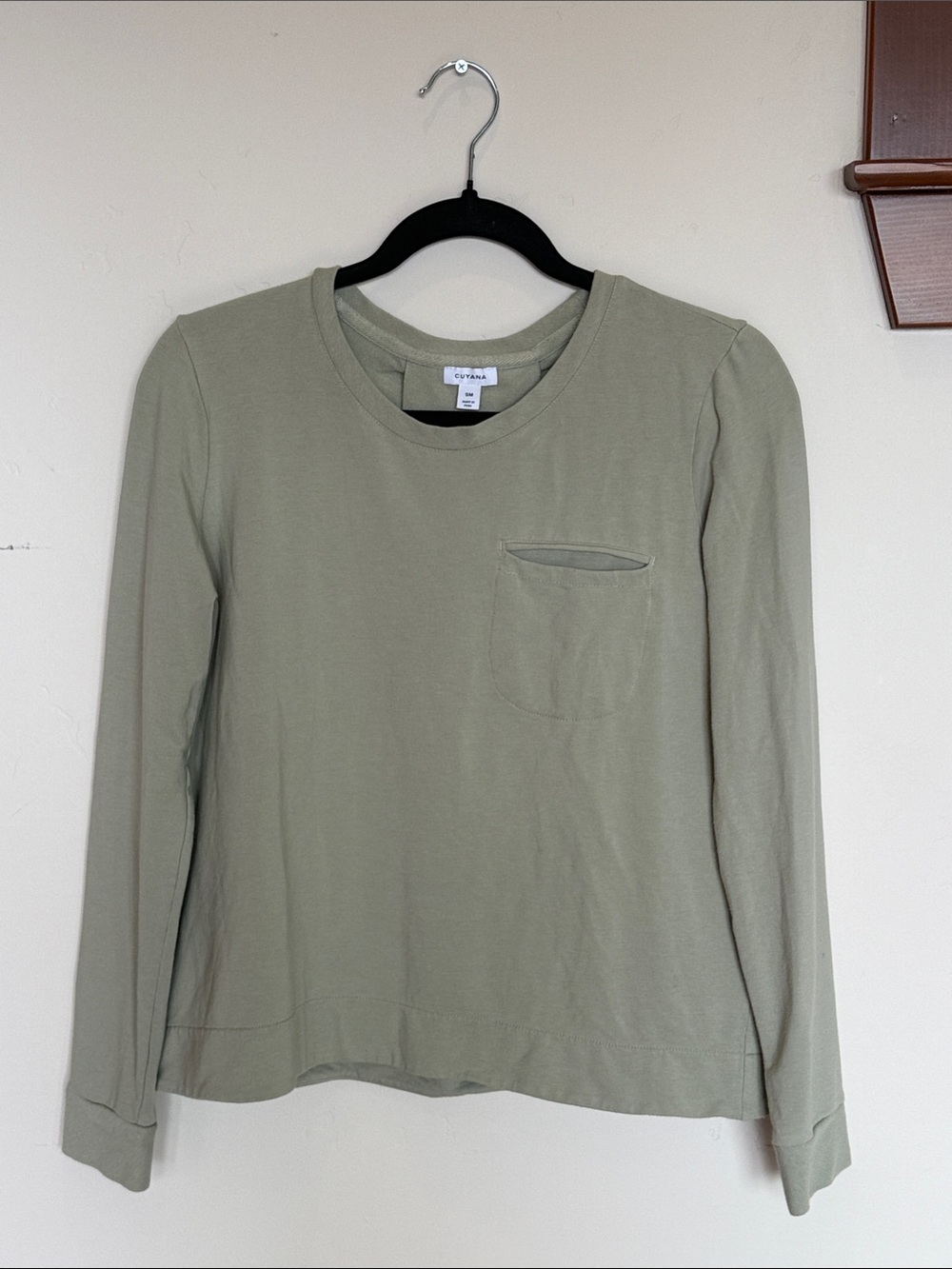 Cuyana French Terry Pocket Long Sleeve Pleat Back Shirt Sage Green Size S